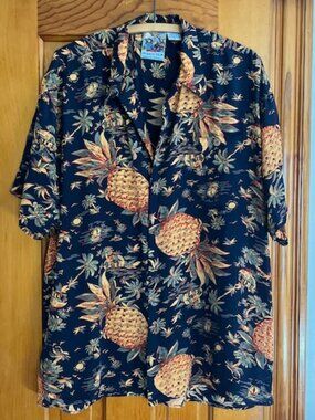 VINTAGE Avanti 100% Silk Hawaiian Original Pineapple Shirt Men's XL